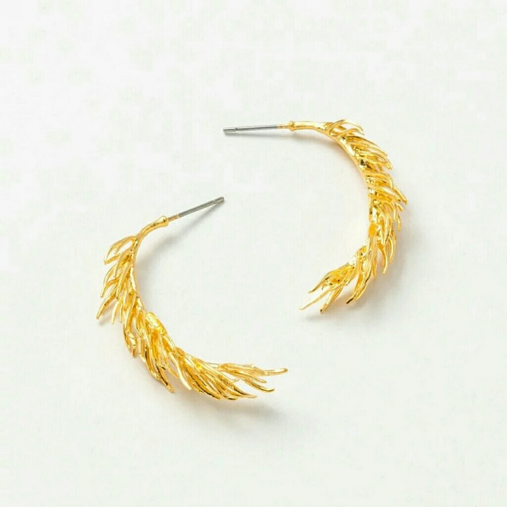 Metal Gold Angel Feather Earrings